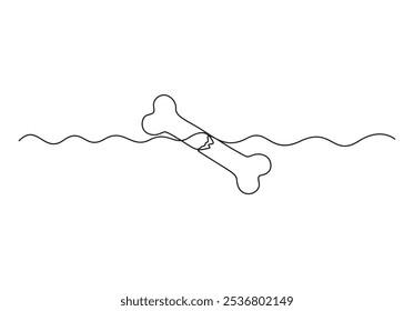 Continuous one line drawing of dog bone icon. Single line outline of dog bones. Vector illustration