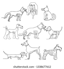 Continuous one line drawing. Dogs. Minimalism style. Vector Ink illustration for your design,logo, card, banner, poster, flyer.