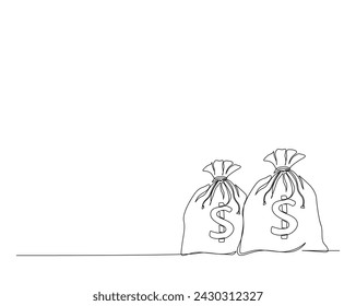 Continuous one line drawing of dollar money bag . Money bag storage single outline vector illustration. Editable stroke.