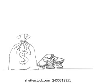 Continuous one line drawing of dollar money bag . A lot of money in bagsack single outline vector illustration. Editable stroke.