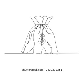 Dibujo continuo de una línea de la bolsa de dinero del dólar . Bolsa de dinero de almacenamiento de un solo contorno ilustración vectorial. Trazo editable.
