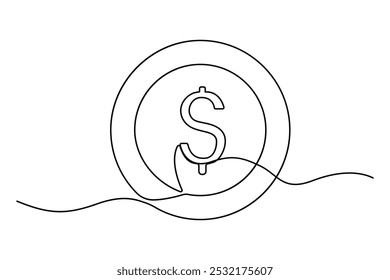 Desenho contínuo de uma linha de símbolo de dólar isolado no fundo branco esboço ilustração vetor
