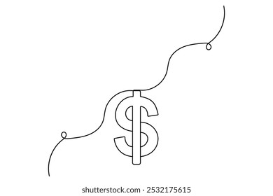 Desenho contínuo de uma linha de símbolo de dólar isolado no fundo branco esboço ilustração vetor