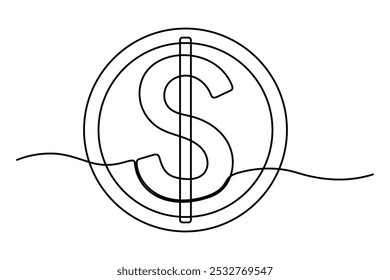 
Desenho contínuo de uma linha de símbolo de dólar isolado no fundo branco esboço ilustração vetor