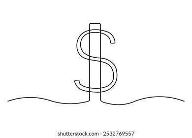 
Continuous one line drawing of Dollar symbol isolated on white background outline vector illustration
