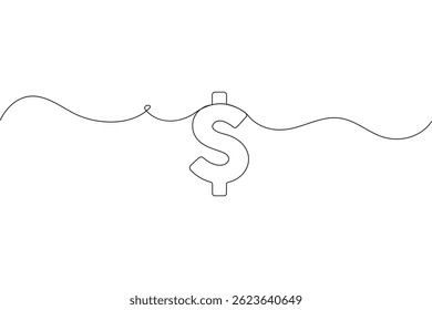 Desenho contínuo de uma linha de símbolo de dólar minimalista vetor dinheiro ícone