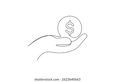 Continuous One Line Drawing of Dollar Sign Minimalist Vector Money Icon