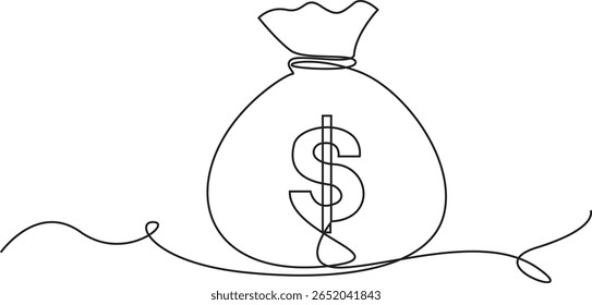 continuous one line drawing dollar, Continuous Line Drawing of Money bag. Hand Drawn Symbol Vector Illustration, Business Cycle Continuous Line Editable Icon, Saving Money Single Line Icon.