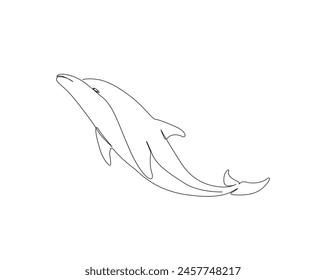 Continuous one line drawing of dolphin fish. Bottlenose dolphin simple outline vector design. Editable stroke.