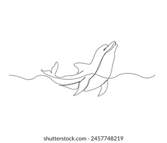 Continuous one line drawing of dolphin fish. Bottlenose dolphin simple outline vector design. Editable stroke.