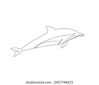 Continuous one line drawing of dolphin fish. Bottlenose dolphin simple outline vector design. Editable stroke.