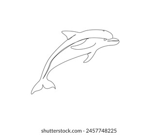 Continuous one line drawing of dolphin fish. Bottlenose dolphin simple outline vector design. Editable stroke.
