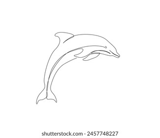 Continuous one line drawing of dolphin fish. Bottlenose dolphin simple outline vector design. Editable stroke.