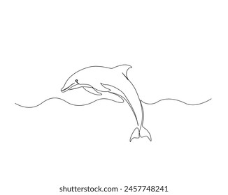 Continuous one line drawing of dolphin fish. Bottlenose dolphin simple outline vector design. Editable stroke.