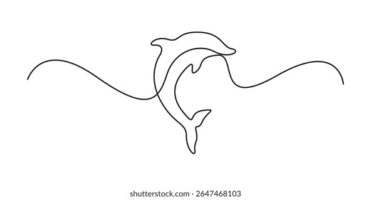 Desenho contínuo de uma linha de golfinho. Arte em linha única de golfinho. Conceito de animal marinho linha contínua arte. Ilustração vetorial
