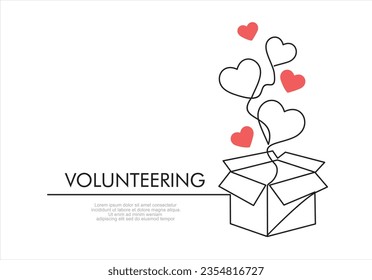contínuo dibujo de una línea de la caja de donaciones con corazón. Concepto de ayuda y actividad voluntaria en un estilo lineal simple. 
