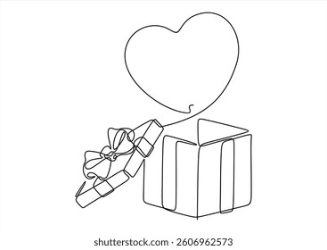 continuous One line drawing of donate box with heart. Concept of help support and volunteer activity in simple linear style. 