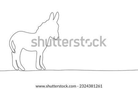 Continuous one line drawing of donkey. Linear style. Doodle vector illustration
