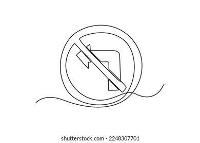 Continuous one line drawing don't turn left icon. Traffic signs Concept. Single line draw design vector graphic illustration.