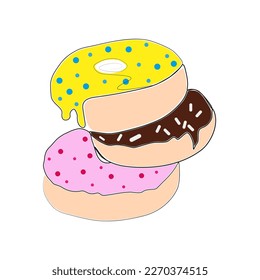 continuous one line drawing of donuts. vector illustration of delicious sweets.