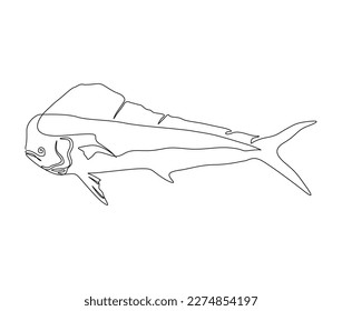 Continuous one line drawing of dorado fish. Simple ocean fish outline vector illustration for fishing, seafood, and restaurant concept.