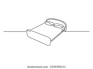 Continuous one line drawing of double bed. Isolated on white background vector illustration