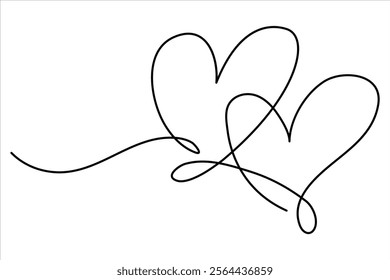Continuous one line drawing of double heart hand drawn of outline vector illustration
