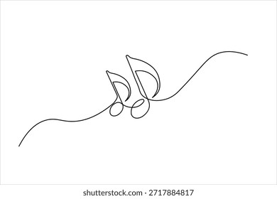 Dibujo continuo de una línea de notas musicales dobles. Diseño artístico minimalista para conceptos de melodía y canción sobre fondo blanco.