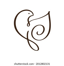 Continuous one line drawing dove bird. Flying pigeon logo. Black and white vector illustration. Concept for logo, card, banner, poster, flyer.