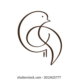 Continuous one line drawing dove bird. Flying pigeon logo. Black and white vector illustration. Concept for icon, card, banner, poster, flyer.