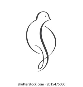 Continuous one line drawing dove bird. Flying pigeon logo. Black and white vector illustration. Concept for icon, card, banner, poster, flyer.