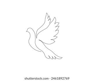 Continuous one line drawing of dove the symbol of love and piece. Pigeon single outline vector design. Editable stroke.