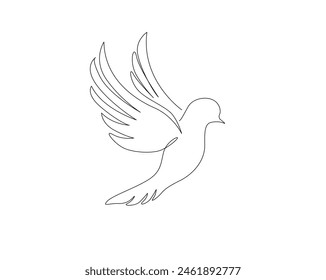 Continuous one line drawing of dove the symbol of love and piece. Pigeon single outline vector design. Editable stroke.