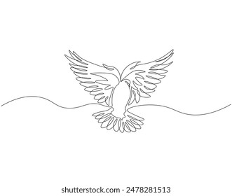 Continuous one line drawing of dove. One line drawing illustration of pigeon. Flying animal concept single line. Editable outline.
