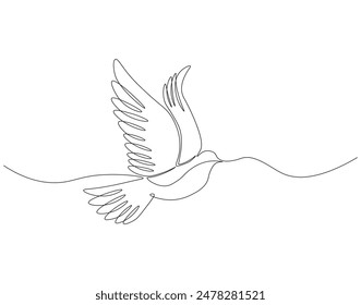 Continuous one line drawing of dove. One line drawing illustration of pigeon. Flying animal concept single line. Editable outline.

