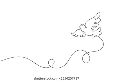 Continuous one line drawing of dove. Pigeon in flight. Peace concept in simple line style.