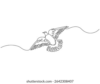 Continuous one line drawing of dove. One line drawing illustration of dove bird. Peace bird and freedom concept single line. Editable outline
