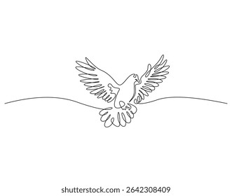 Continuous one line drawing of dove. One line drawing illustration of dove bird. Peace bird and freedom concept single line. Editable outline
