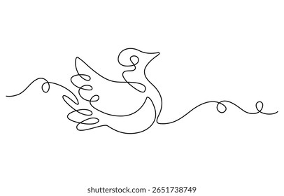 Desenho contínuo de uma linha de pomba pássaro o símbolo de amor e peça. Pigeon em ilustração de desenho de linha única. Traçado editável.