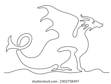 Continuous one line drawing dragon. Year of the Dragon. Chinese dragon symbol. Legend fairy tale animal mascot concept for ancient Chinese organization. Continuous line draw design illustration