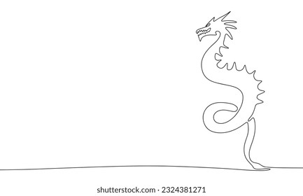 Continuous one line drawing of dragon symbol 2024 banner. Linear style. Doodle vector illustration