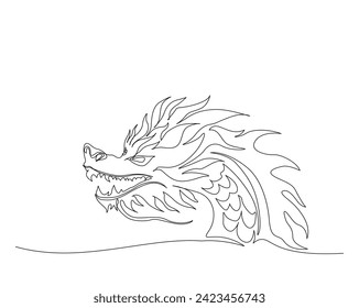 Continuous one line drawing of dragon monster. Dragon - mythology creature single outline vector illustration. Editable stroke.