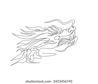 Dibujo continuo de una línea del monstruo del dragón. Cabeza del dragón - ilustración del vector del contorno único de la criatura mitología. Trazo editable.