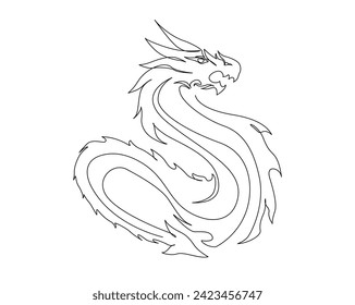 Dibujo continuo de una línea del monstruo del dragón. Dragón - ilustración del vector de la criatura mitológica contorno único. Trazo editable.