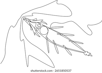 Continuous one line drawing dragon boat containing drums without passengers sailing on the sea. Annual celebration festival. Holiday. Dragon Boat Festival. Single line draw design vector illustration