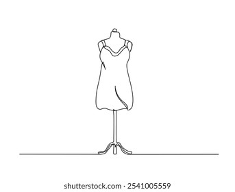 Continuous one line drawing of dress in mannequin. Mannequin single line art vector illustration. Editable vector. 
