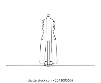 Continuous one line drawing of dress in mannequin. Mannequin single line art vector illustration. Editable vector. 
