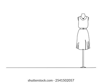 Continuous one line drawing of dress in mannequin. Mannequin single line art vector illustration. Editable vector. 
