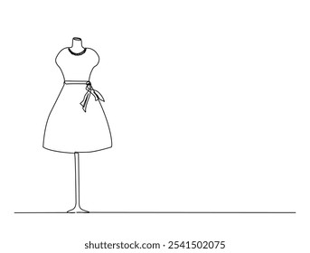 Continuous one line drawing of dress in mannequin. Mannequin single line art vector illustration. Editable vector. 
