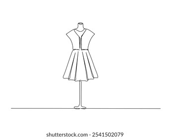 Continuous one line drawing of dress in mannequin. Mannequin single line art vector illustration. Editable vector. 
